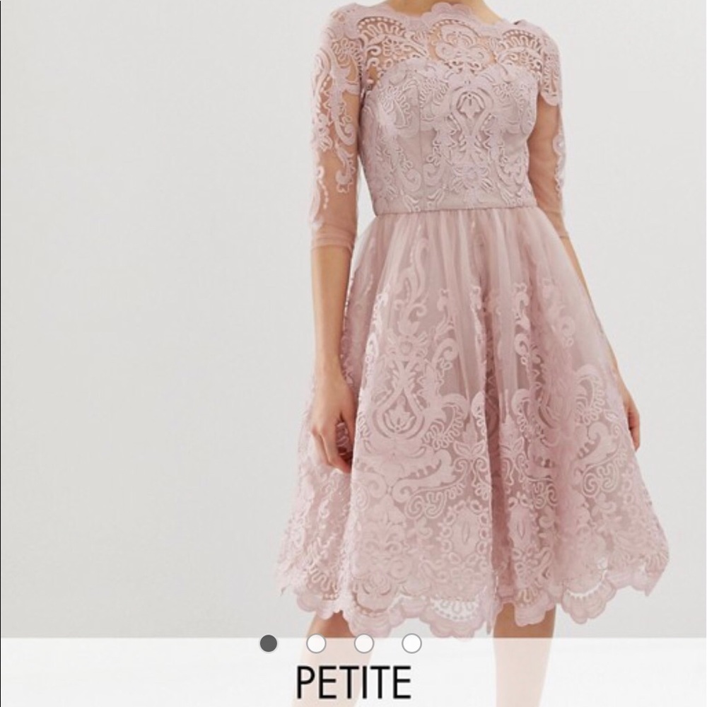 Chi Chi London Petite premium lace dress in mink